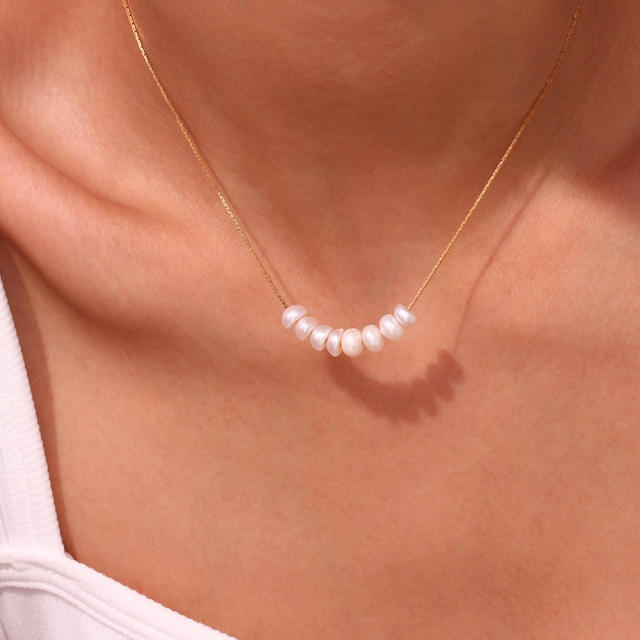 Chic water pearl bead dainty stainless steel necklace