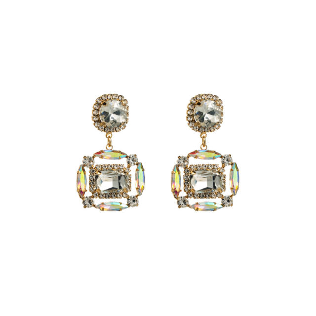 Chunky color glass crystal statement earrings