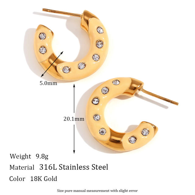 Summer color enamel open stainless steel earrings