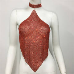 Sexy pub style colorful rhinestone diamond halter neck tops