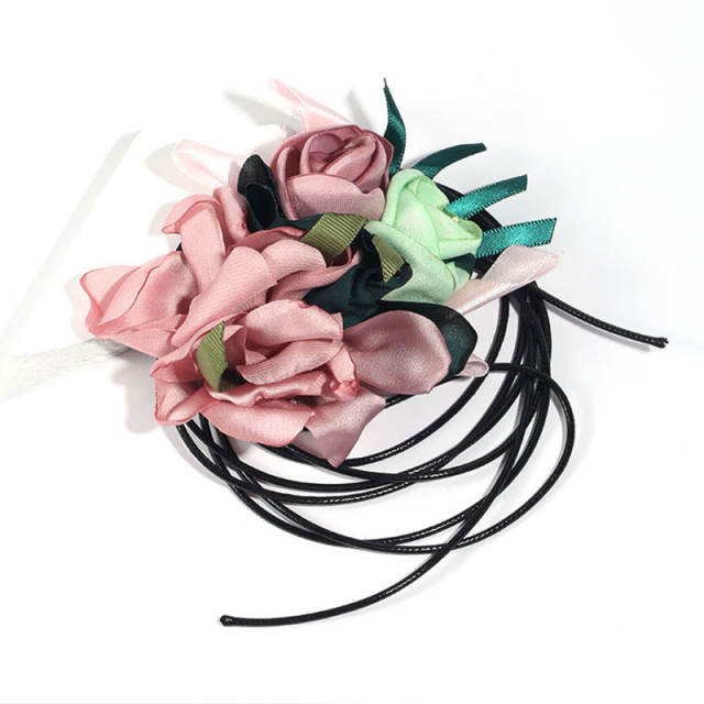 Handmade rose flower fabric wax string choker necklace