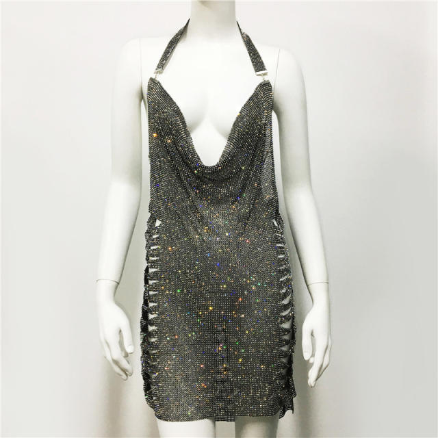 Sexy shining halter neck short dress party dress