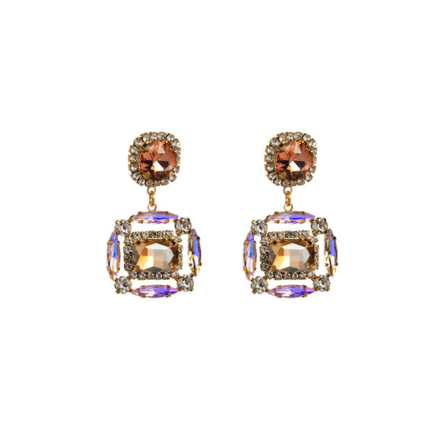 Chunky color glass crystal statement earrings