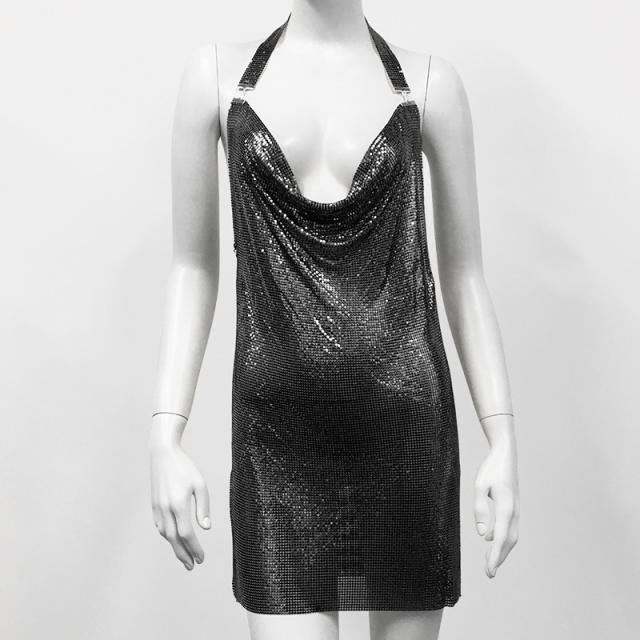 Sexy party pub trend shining halter neck short dress