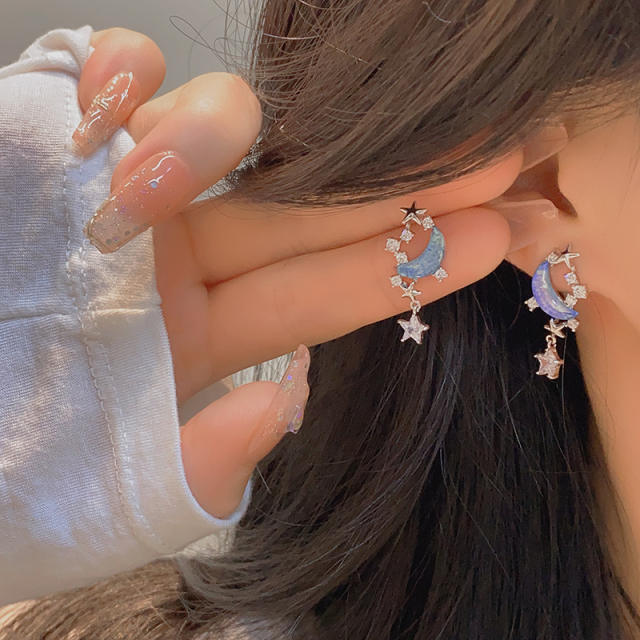 Summer design chic blue moon star earrings