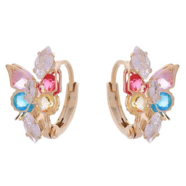 Delicate color cubic zircon butterfly copper huggie earrings