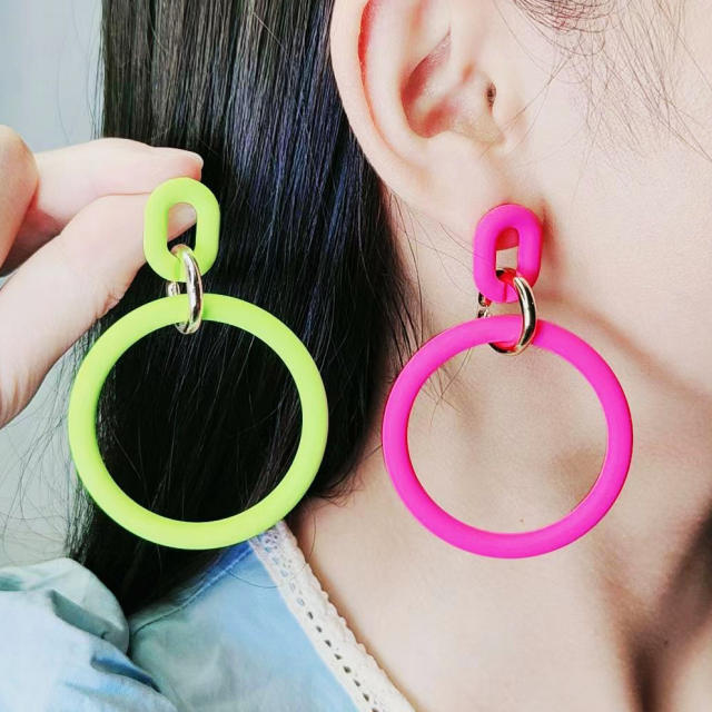 Summer candy color geometric circle arcyic dangle earrings