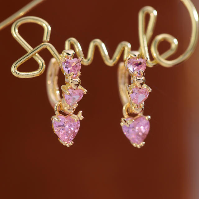 Delicate pink cubic zircon copper huggie earrings