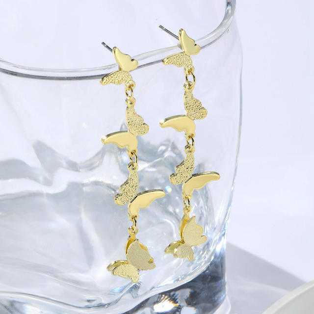 Chunky enamel butterfly metal long earrings