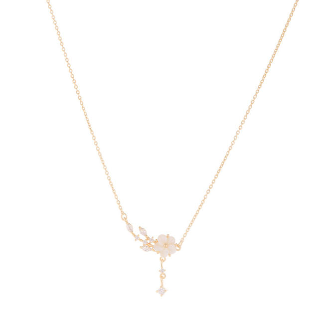 Chic shell flower cubic zircon brunch dainty necklace