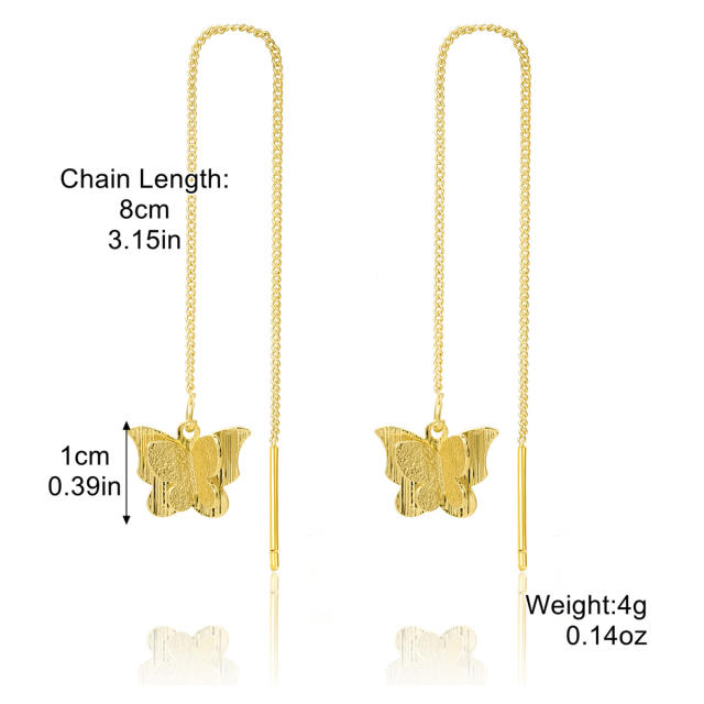 Chunky enamel butterfly metal long earrings