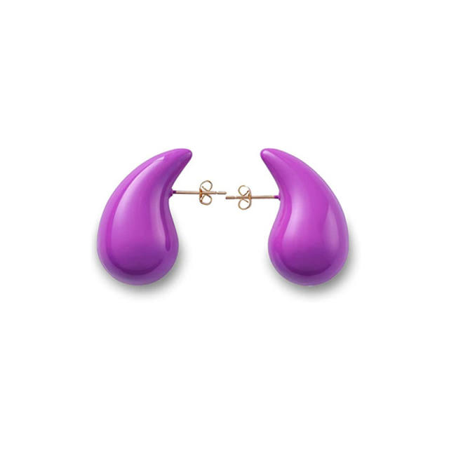 Chunky color enamel water drop stainless steel studs earrings