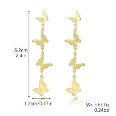Chunky enamel butterfly metal long earrings