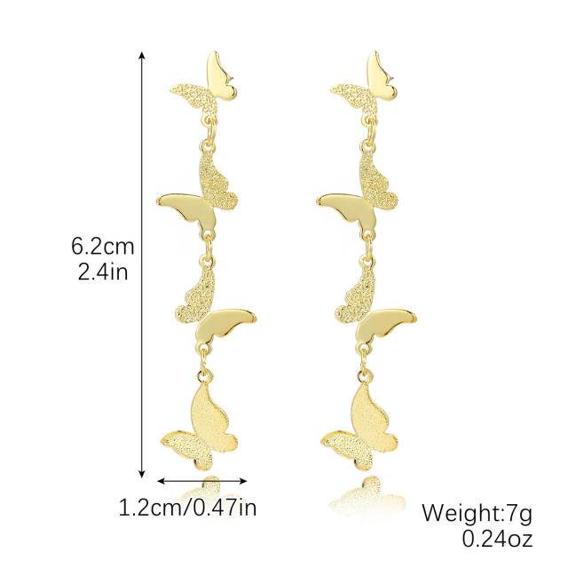 Chunky enamel butterfly metal long earrings