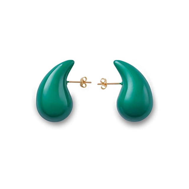 Chunky color enamel water drop stainless steel studs earrings