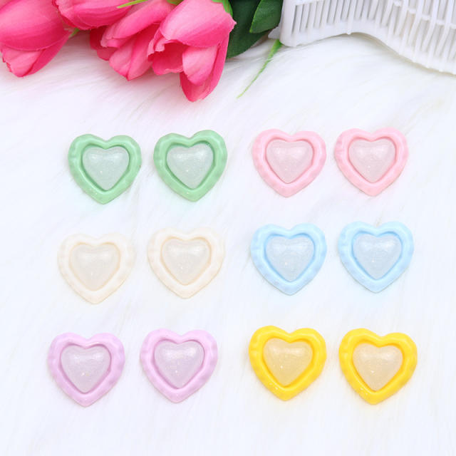 Sweet candy color heart shape acrylic studs earrings