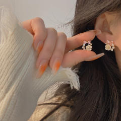 Chic pink bow shell flower circle studs earrings