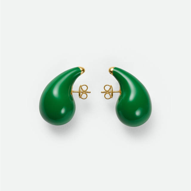 Chunky color enamel water drop stainless steel studs earrings