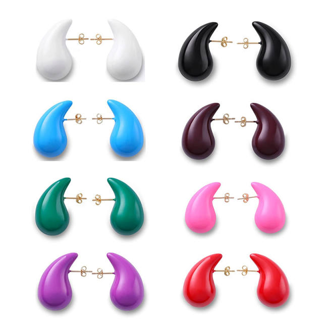 Chunky color enamel water drop stainless steel studs earrings