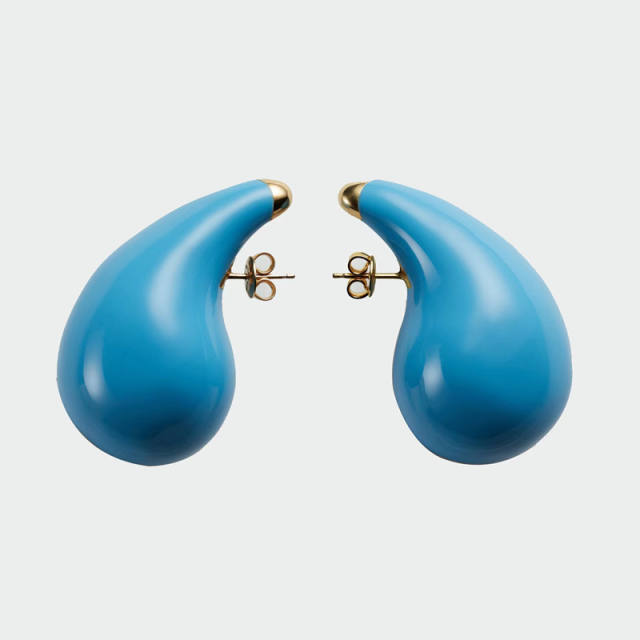 Chunky color enamel water drop stainless steel studs earrings