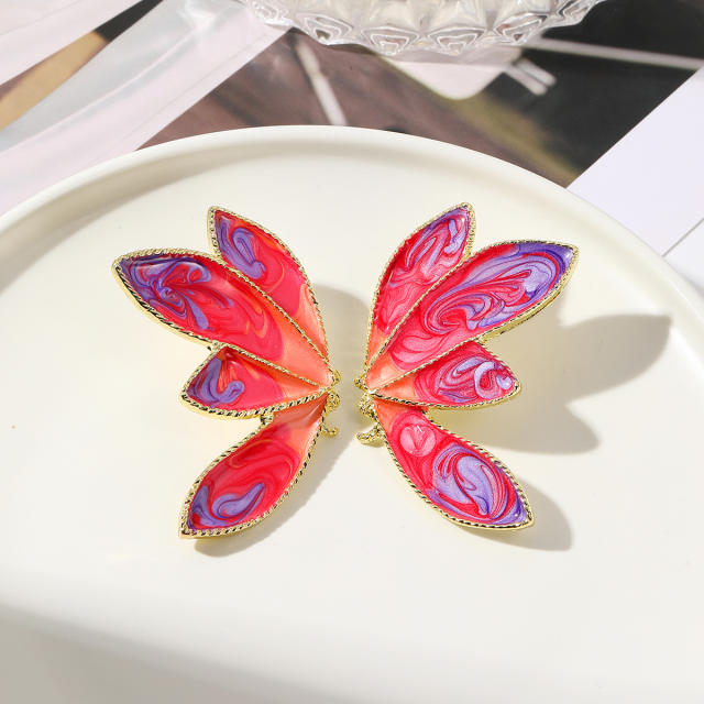 Chunky enamel butterfly metal long earrings