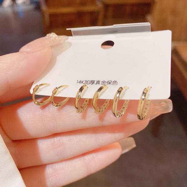Delicate diamond copper small hoop huggie earrings set