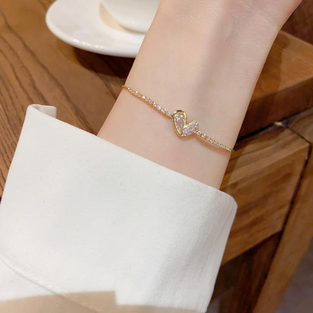 Delicate diamond heart copper slide bracelet