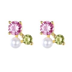 925 sterling silver sweet pink cubic zircon pearl tiny studs earrings