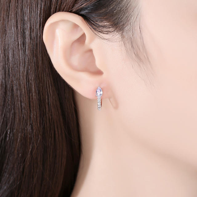 925 sterling silver cubic zircon diamond U shape huggie earrings