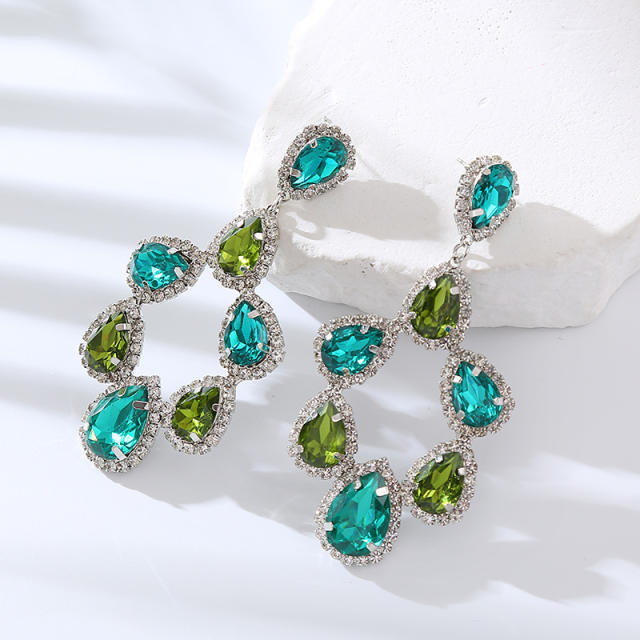 Chunky color glass crystal statement dangle earrings