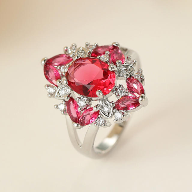 Luxury ruby cubic zircon statement copper rings