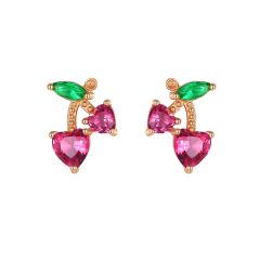 925 sterling silver sweet cherry cubic zircon studs earrings
