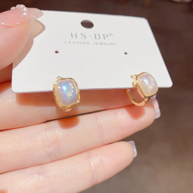 Elegant faux pearl copper small hoop huggie earrings