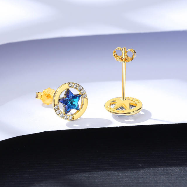 925 sterling silver blue star cubic zircon tiny studs earrings