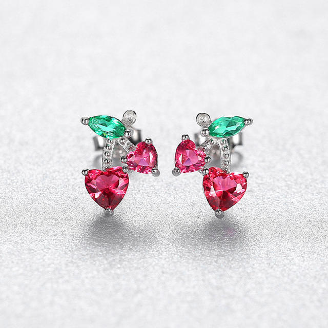 925 sterling silver sweet cherry cubic zircon studs earrings