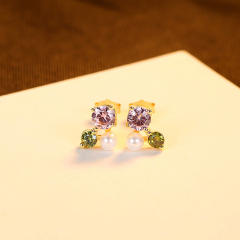925 sterling silver sweet pink cubic zircon pearl tiny studs earrings