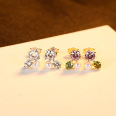 925 sterling silver sweet pink cubic zircon pearl tiny studs earrings