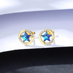925 sterling silver blue star cubic zircon tiny studs earrings
