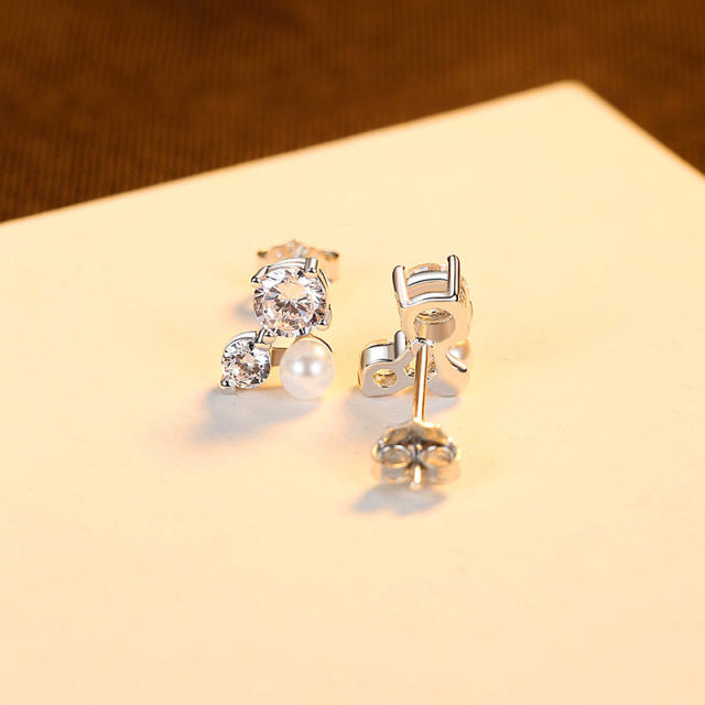 925 sterling silver sweet pink cubic zircon pearl tiny studs earrings