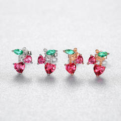 925 sterling silver sweet cherry cubic zircon studs earrings