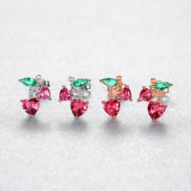 925 sterling silver sweet cherry cubic zircon studs earrings
