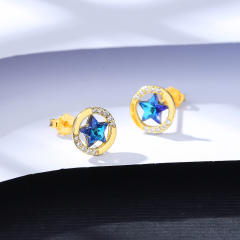 925 sterling silver blue star cubic zircon tiny studs earrings