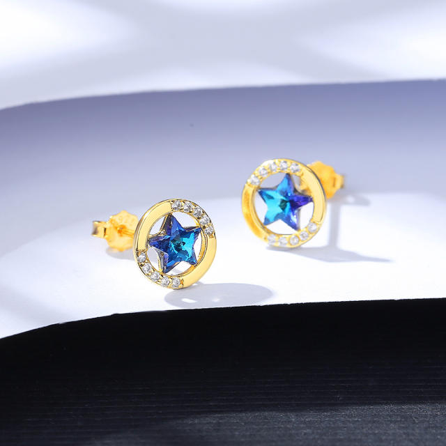 925 sterling silver blue star cubic zircon tiny studs earrings