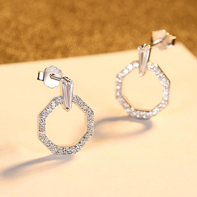 Sweet pink cubic zircon geometric 925 sterling silver studs earrings
