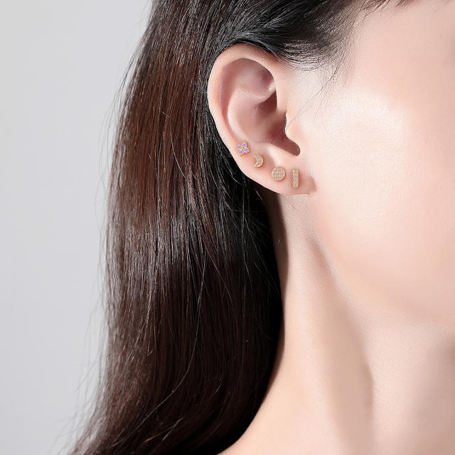 4pcs set pink cubic zircon 925 sterling silver cartilage earrings