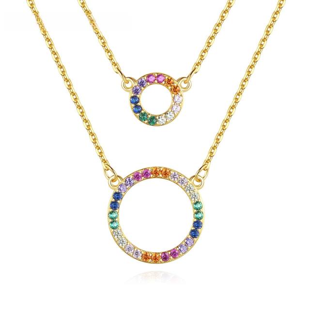 925 sterling silver two layer rainbow cz circle dainty necklace