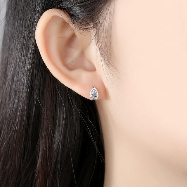 925 sterling silver teardrop cubic zircon tiny studs earrings