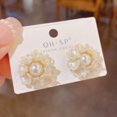 Korean fashion imitation pearl flower copper studs earrings