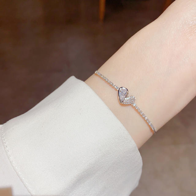 Delicate diamond heart copper slide bracelet