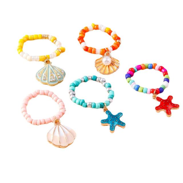 Ocean trend boho colorful seed bead elastic stackable rings